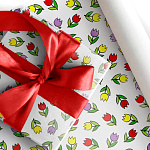 Упаковочная бумага " Интерпак " 68,5см*10м в рулоне, Тюльпаны, 90г/м2