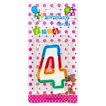 Свеча для торта цифра " KWELT " 4, разноцветная, 7*4*1см, картонный блистер 14*7*1см, европодвес