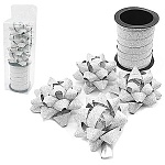 Набор для упаковки подарков: бант звезда 6см 4шт + лента 10м глиттер, серебро, пластиковая упаковка, европодвес