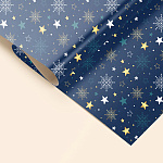 Упаковочная бумага Новогодняя " Миленд " 70*100см 10 листов, Снежинки и звездочки, в рулоне, пантон золото, 90г/м2