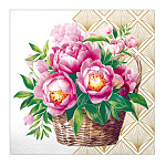 Салфетки бумажные 3-слойные " Pero " Prestige Пионы 20шт, 100% целлюлоза, 33*33см