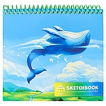 Скетчбук для карандашных зарисовок, белая бумага 60г/м2, А6, 64л, спираль сверху, без линовки, обложка- ламинированный картон, жесткая подложка, " Миленд " Кит