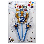 Набор свечей для торта " KWELT " 2, с блестками, 3шт: 1шт-7*7*0,5см, 2шт-4,5*3*0,5см, на палочке, картонный блистер 23*15,5*1,5см, европодвес