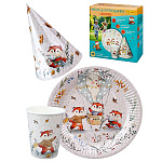 Набор для праздника " Миленд " Лисички, состав набора: тарелки 6шт, стаканы 6шт, колпаки 6шт