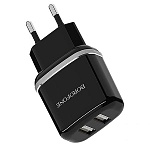 Зарядное устройство сетевое " Borofone " BA25A черное, 2,4А, 2 USB, пластик, кабель micro USB, 1м