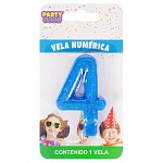 Свеча для торта цифра " Миленд " 4, синяя, 14*8*1см, картонный блистер, европодвес