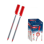 Ручка шариковая " Pensan " красная 0,7мм, толщина письма 0,5мм, чернила на масляной основе, игольчатый пишущий узел, шестигранный прозрачный корпус, колпачок с клипом, картонная упаковка