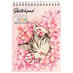 Скетчпад, крафт-бумага 80г/м2, А6, 125*150мм, 40л, спираль сверху, 7БЦ, офсет, без линовки, обложка - мелованный картон, жесткая подложка, " Феникс " Кот в цветах