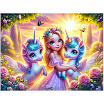 Пазлы " Рыжий кот " 160элементов Принцесса с Единорогами 33*23,7см, картонная упаковка 25,4*18,2*4,2см