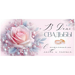 Конверт для денег " Империя поздравлений " 425 Свадьба- В День Свадьбы! Роза, жемчуг, кольца, 168*84мм, радужные блестки в лаке, текст