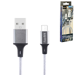 Кабель сетевой USB - micro USB " FaisON " HX14 Alum серебряный, круглый, 1м, 2,4А, ткань