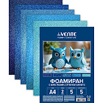 Фоамиран " deVente " А4 5л 5цв 2мм с блестками, оттенки синего, пластиковый пакет, европодвес