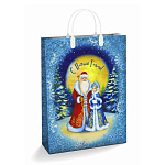 Пакет Новогодний ПЭ " Интерпак " с пластиковой ручкой МП, 30*40см 150мкм Морозные узооры