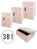 Набор коробок " KWELT " 3в1 16*23,5*9см, 14*21*8см, 12*19*7см Wishes for you, цвет  - розовый, атласный бант, картон/ПВХ