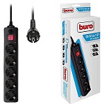 Сетевой фильтр " Buro " 10м 5 розеток, 10А, без защитных шторок, защита от короткого замыкания, защита от перегрева, черный