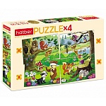 Пазлы " Hatber "  4в1 8-12-15-20 элементов Лесные жители 20*14см, картонная упаковка