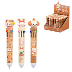 Ручка шариковая автоматическая " Basir " Happy Day, 10цв, 0,5мм, прорезиненный наконечник-милые зверюшки, цветной корпус с рисунком, ассорти, дисплей