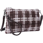 Сумка " OrsOro " 32*21*5см Клетка коричнево-бежевая, 1 отделение, на молнии, внутренние карманы, регулируемый плечевой ремень, отстегивающая ручка петля на карабине, экокожа
