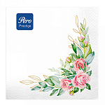 Салфетки бумажные 3-слойные " Pero " Prestige Розовые розы 20шт, 100% целлюлоза, 33*33см