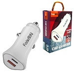 Блок питания автомобильный " FaisON " A-19 Famous белое, 3,0А, USB, Type-C, PD3.0, 18W, пластик (кабель в комплект не входит)