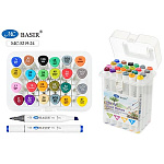 Набор маркеров для скетчинга " Basir "  24цв двухсторонние, 1,0-7,0мм, пулевидный/скошенный, трехгранный корпус, в пластиковом боксе