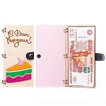 Конверт для денег деревянный (купюрница) " С Днем рождения " Торт с вишенкой, на кнопке, декоративные элементы, 165*100*9мм