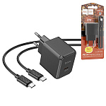 Блок питания сетевой " Hoco " CS13A Ocean, чёрный, 3,0, 20Вт, PD, QC, FCP, AFC, Type-C, пластик, кабель Type-C, 1м