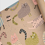 Упаковочная бумага крафт " Браво " 70см*1м в рулоне, Котики