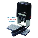 Датер самонаборный автоматический " deVente " 8755 2 строки 26*42 мм месяц цифрами, в комплекте: 2 кассы, встроенная сменная подушка, пинцет, покрытие Soft touch, пластиковый