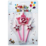 Набор свечей для торта " KWELT " 2, с блестками, 3шт: 1шт-7*7*0,5см, 2шт-4,5*3*0,5см, на палочке, картонный блистер 23*15,5*1,5см, европодвес