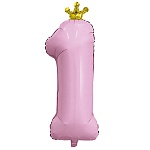 Шар фольгированный " Браво " 32"/81см Цифра-1 с короной Фламинго