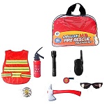 Набор пожарного " Fire rescue " в комплекте: жилет, значок, очки, рация, фонарик, свисток, топор, огнетушитель, ПВХ сумка 30*23*5см