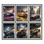 Блокнот МАЛЫЙ ФОРМАТ А7 спираль сверху 40л " Альфа-Тренд " Космические тачки (ассорти), клетка, обложка - мелованный картон, выборочный твин-лак, 6 дизайнов