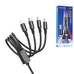 Кабель сетевой USB - 2 Lightning, Type-C, micro USB " Borofone " BX72 чёрный, круглый, 1м, 2,0А, нейлон