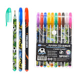 Набор гелевых ручек " Basir " Спорт 10цв 1,0мм, ароматизированный, корпус с рисунком, цвет колпачка соответствует цвету чернил, с блестками, упаковка ПВХ, европодвес