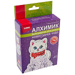 Выращивание кристаллов Новогоднее " Lori " Алхимик. Белая кошечка, в наборе: химический реактив, поддон для выращивания,картонная основа, декоративный картонный элемент, инструкция.