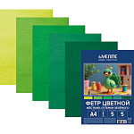 Фетр цветной " deVente " А4 5л 5цв 1мм Hobby creative, Оттенки зеленого, жесткий, пластиковый пакет, европодвес