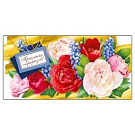 Конверт для денег " Мир поздравлений " 425 Без названия- Приятных сюрпризов Розы, 168*84мм, блестки в лаке
