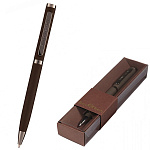 Ручка подарочная шариковая автоматическая " Bruno Visconti " Firenze синяя 1,0мм, толщина письма 0,7мм, поворотный механизм, корпус- нержавеющая сталь, покрытие soft touch, цвет корпуса коричневый, металлический наконечник, металлический клип, коричневая 