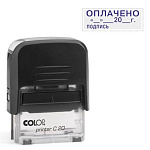 Штамп стандартный " Colop " Оплачено с датой, подпись, цвет корпуса черный, Printer C20