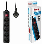 Сетевой фильтр " Buro "  1,8м 5 розеток, 10А, без защитной шторки, защита от короткого замыкания, защита от перегрева, черный