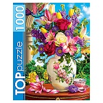 Пазлы " TOPpuzzle " 1000элементов Летний букет и колибри, 68,5*48,5см, картонная упаковка 26*20*5,5см