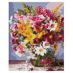 Картина алмазная " Lori " 40*50см Летний букет, полное заполнение, основа с цветной схемой, комплект квадратных страз, стилус, лоток для страз, сухой клей