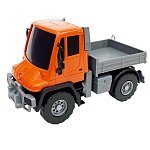Машинка " Лена " Самосвал бортовой Мерседес Unimog U 500 Люкс серый, оранжевая кабина, пластик, 17,5см