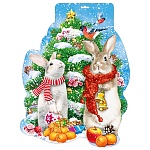 Плакат фигурный " Мир поздравлений " 936 А3 Новогодний- Зайцы под елкой, без отделки