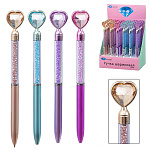 Ручка шариковая автоматическая " Basir " Сердце синяя 0,5мм, металлическая, поворотный механизм, комбинированный корпус: амбре (ассорти), прозрачная часть корпуса с наполнителем-цветные стразы, наконечник - сердце, дисплей