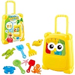 Песочный набор " Beach suits " в наборе: лопатка-2шт, грабли, сито, пластиковый чемодан на колесах 17*14*7см