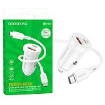 Зарядное устройство автомобильное " Borofone " BZ18A белое, 3,0А, 20W, PD, QC3.0, USB, Type-C, пластик, кабель Type-C - Type-C
