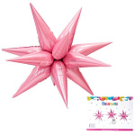Шар фольгированный фигурный " Браво " 40"/102см Звезда составная 12 лучиков, розовый