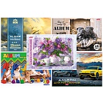 Альбом А4 40л " Hatber " Ассорти, на скобе, обложка- мелованный картон, блок- офсет 100г/м2, 1 дизайн в спайке, 5 дизайнов в коробке